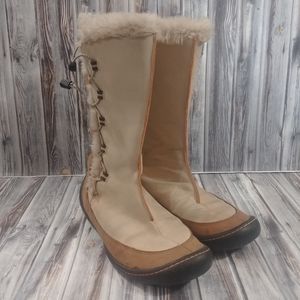 Privo Clarks Tall Leather Faux Fur Trim Boots